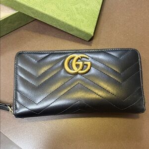 Gucci Black GG Marmont Zip Around Wallet